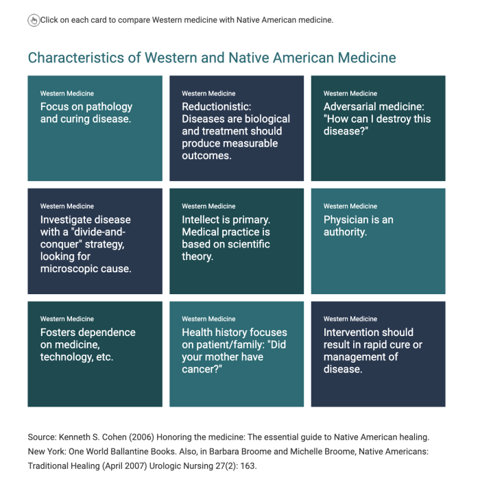 Screenshot of the Flip Card exercise Characteristics of Western and Native American Medicine